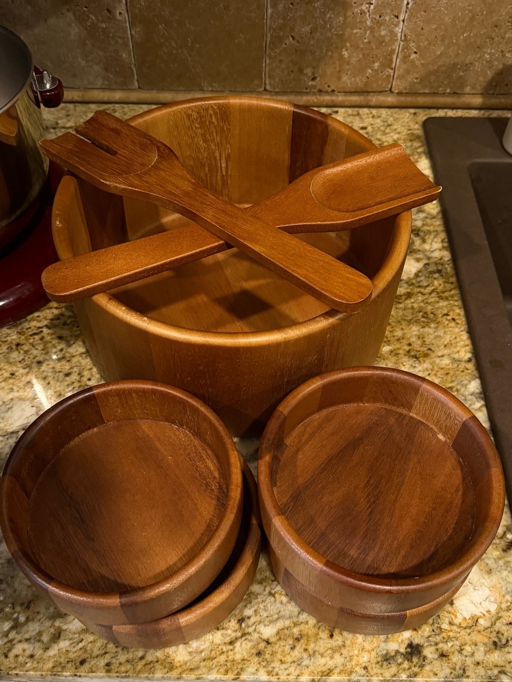 Acacia Wooden Salad Bowl Set BRAND NEW